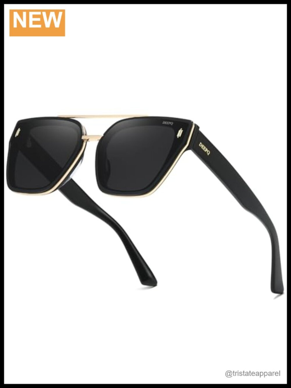 Polarized Square Sunglasses with Acetate Frame & Metal Detail UV400